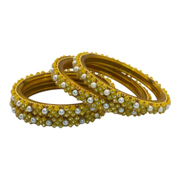 Glass Bangles- Yellow Color- 4 Bangles Set, Product Code: V-2683