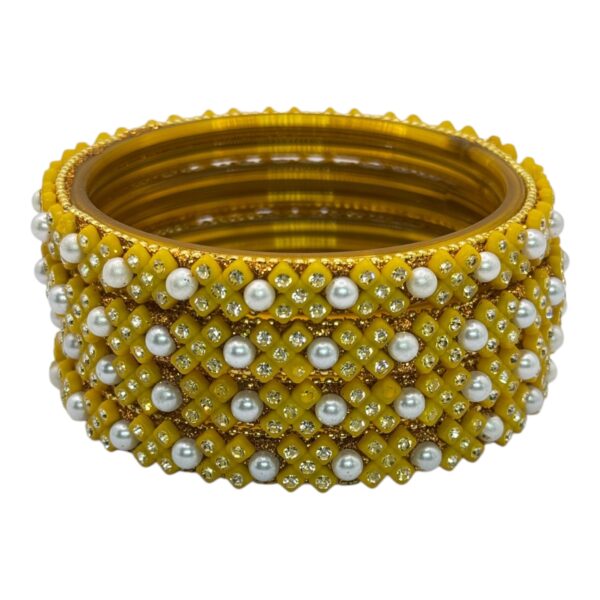 Glass Bangles- Yellow Color- 4 Bangles Set, Product Code: V-2683 - Image 2