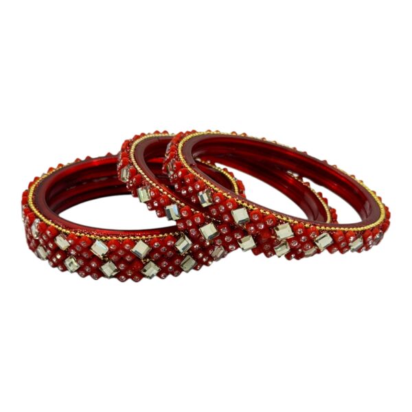 Glass Bangles- Red Color- 4 Bangles Set, Product Code: V-2685