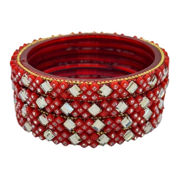 Glass Bangles- Red Color- 4 Bangles Set, Product Code: V-2685 - Image 2