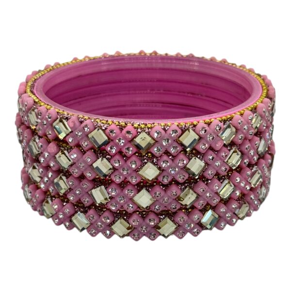 Glass Bangles- Pink Color- 4 Bangles Set, Product Code: V-2686 - Image 2