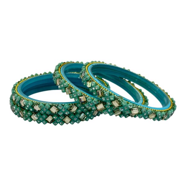 Glass Bangles- Sea Blue Color- 4 Bangles Set, Product Code: V-2689