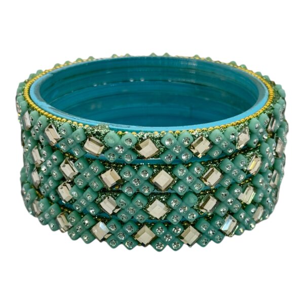 Glass Bangles- Sea Blue Color- 4 Bangles Set, Product Code: V-2689 - Image 2