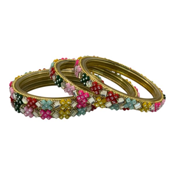 Glass Bangles- Multi Color- 4 Bangles Set, Product Code: V-2690