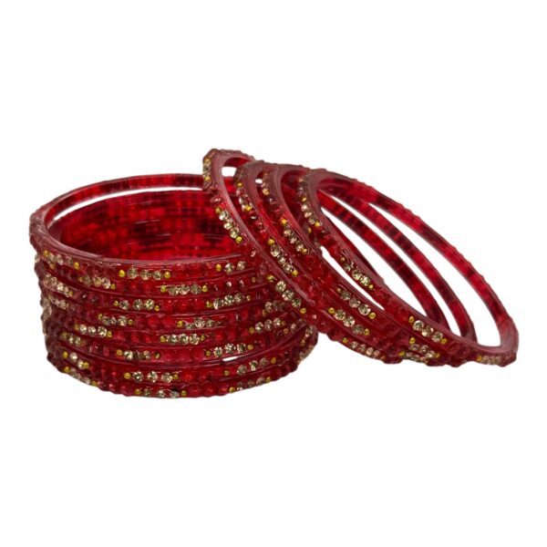 Glass Bangles- Red Color- 12 Bangles Set, Product Code: V-2691