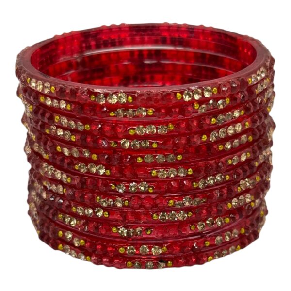 Glass Bangles- Red Color- 12 Bangles Set, Product Code: V-2691 - Image 2