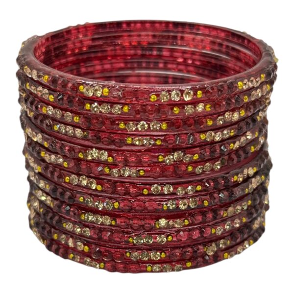 Glass Bangles- Maroon Color- 12 Bangles Set, Product Code: V-2692 - Image 2