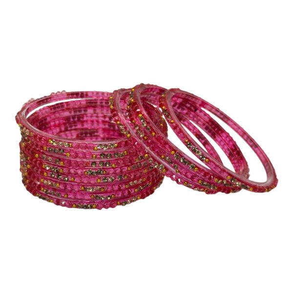 Glass Bangles- Pink Color- 12 Bangles Set, Product Code: V-2693