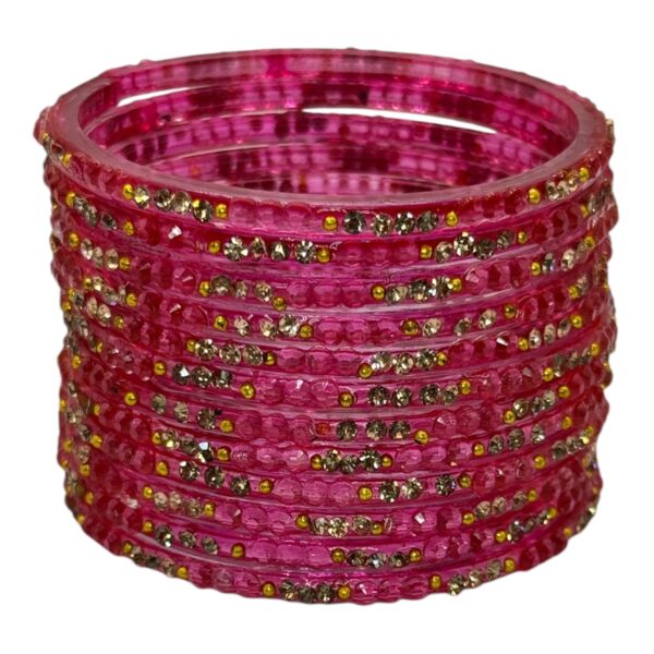 Glass Bangles- Pink Color- 12 Bangles Set, Product Code: V-2693 - Image 2