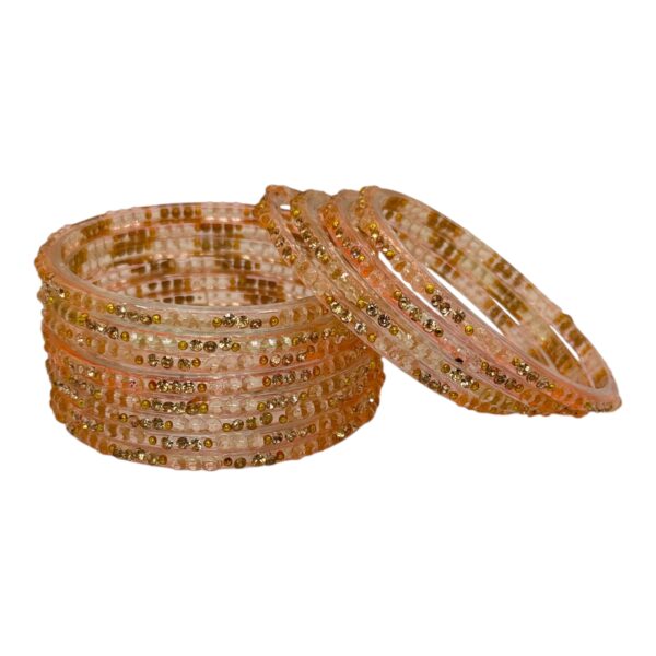 Glass Bangles- Peach Color- 12 Bangles Set, Product Code: V-2694