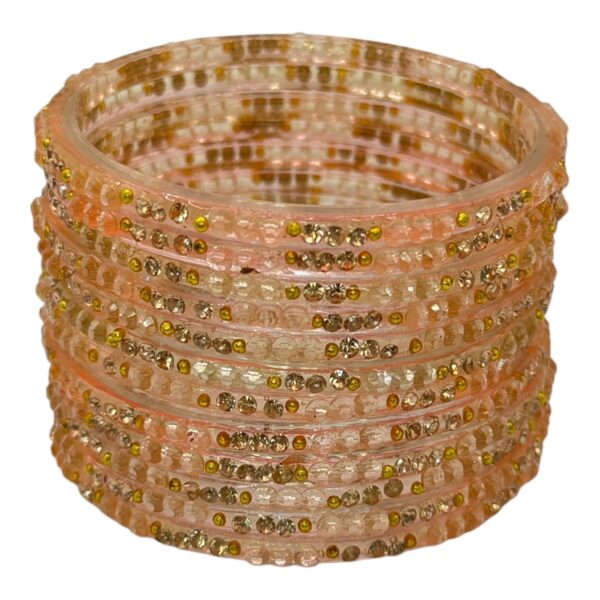 Glass Bangles- Peach Color- 12 Bangles Set, Product Code: V-2694 - Image 2