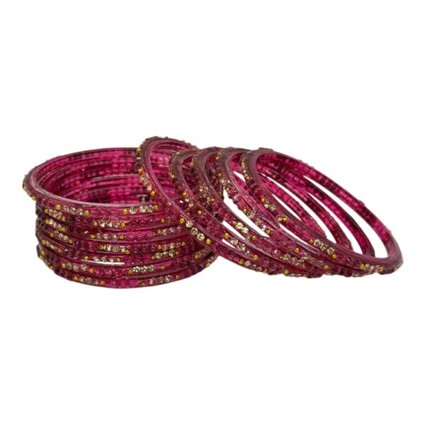 Glass Bangles- Dark Pink Color- 12 Bangles Set, Product Code: V-2695