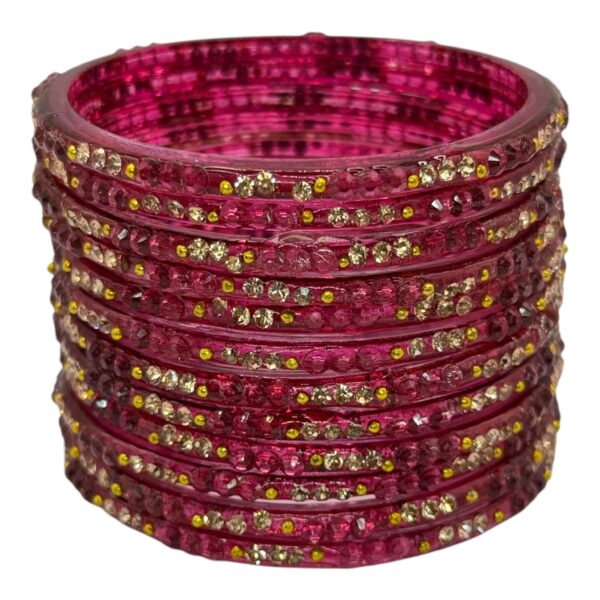 Glass Bangles- Dark Pink Color- 12 Bangles Set, Product Code: V-2695 - Image 2