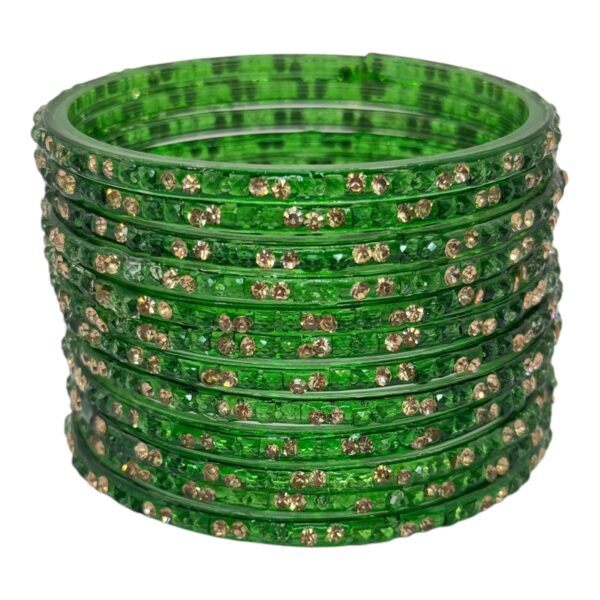 Glass Bangles- Dark Green Color - 12 Bangles Set, Product Code: V-2696 - Image 2