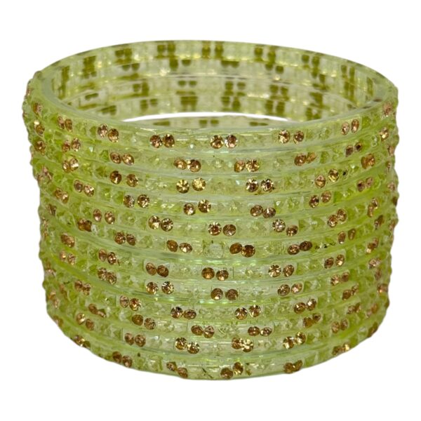 Glass Bangles- Light Green Color - 12 Bangles Set, Product Code: V-2697 - Image 2