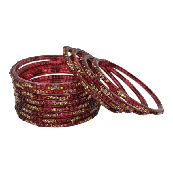 Glass Bangles- Maroon Color - 12 Bangles Set, Product Code: V-2698