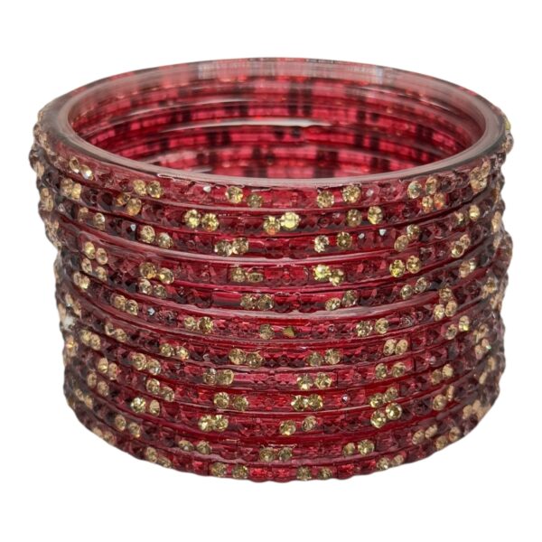 Glass Bangles- Maroon Color - 12 Bangles Set, Product Code: V-2698 - Image 2