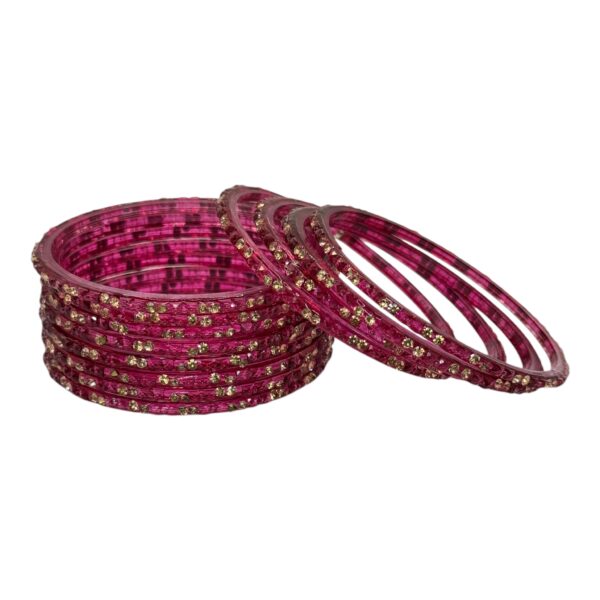 Glass Bangles- Dark Pink Color - 12 Bangles Set, Product Code: V-2699