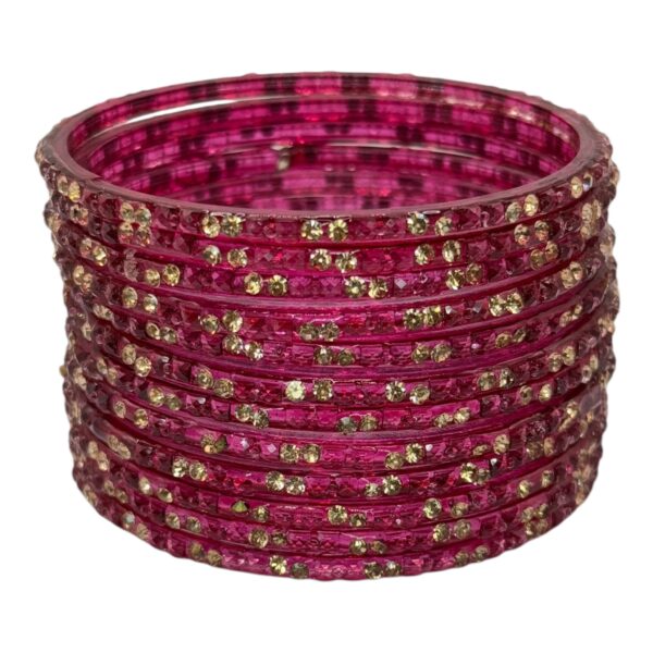 Glass Bangles- Dark Pink Color - 12 Bangles Set, Product Code: V-2699 - Image 2