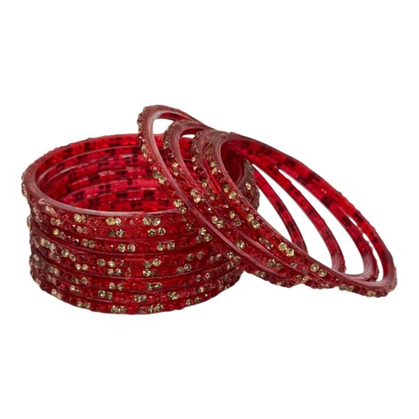 Glass Bangles- Red Color - 12 Bangles Set, Product Code: V-2700