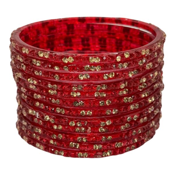 Glass Bangles- Red Color - 12 Bangles Set, Product Code: V-2700 - Image 2