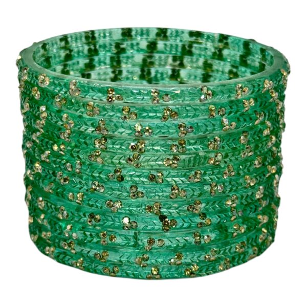 Glass Bangles- Sea Blue Color- 12 Bangles Set, Product Code: V-2702 - Image 2