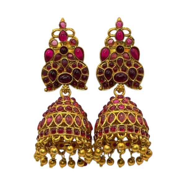 Gold Jhumka- Ruby Color Stones, Product Code: V-2707