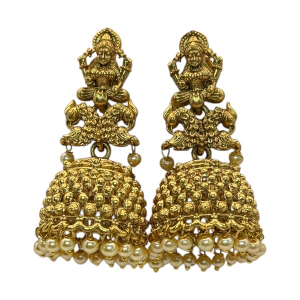 Gold Jhumka- Lakshmi Design, Product Code: V-2709