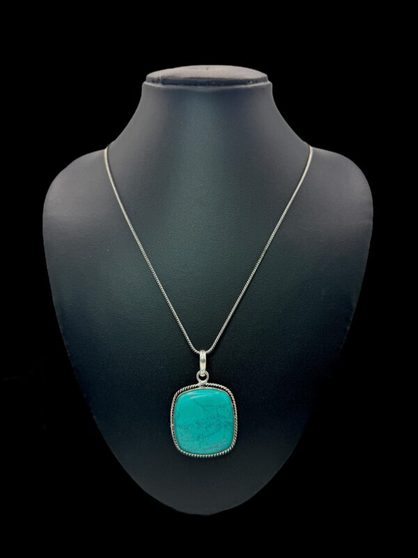 Fancy Mid- Length Chain- Turquoise Color Stone Pendant, V-2740