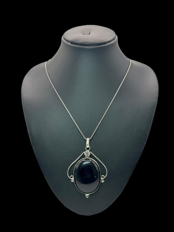 Fancy Mid- Length Chain- Black Color Stone Pendant, V-2741