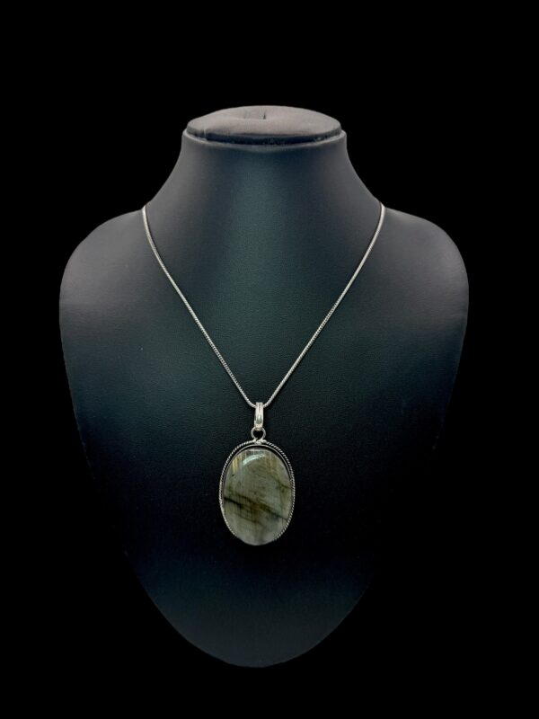 Fancy Mid- Length Chain- Grey Color Stone Pendant, V-2743