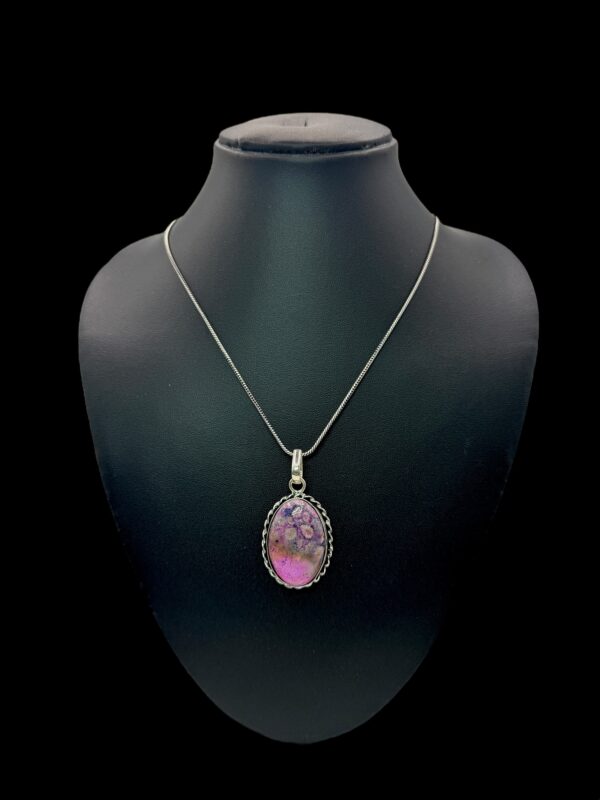 Fancy Mid- Length Chain- Pink Color Stone Pendant, V-2747