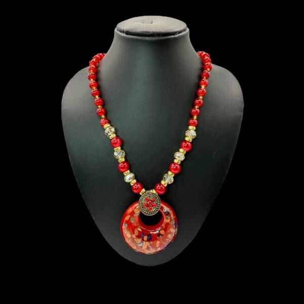 Fancy Long Beads Chain- Red Color , V-2754