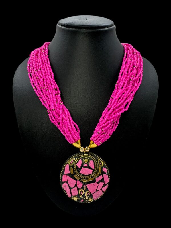 Fancy Short Beads Necklace- Pink Color, V-2756