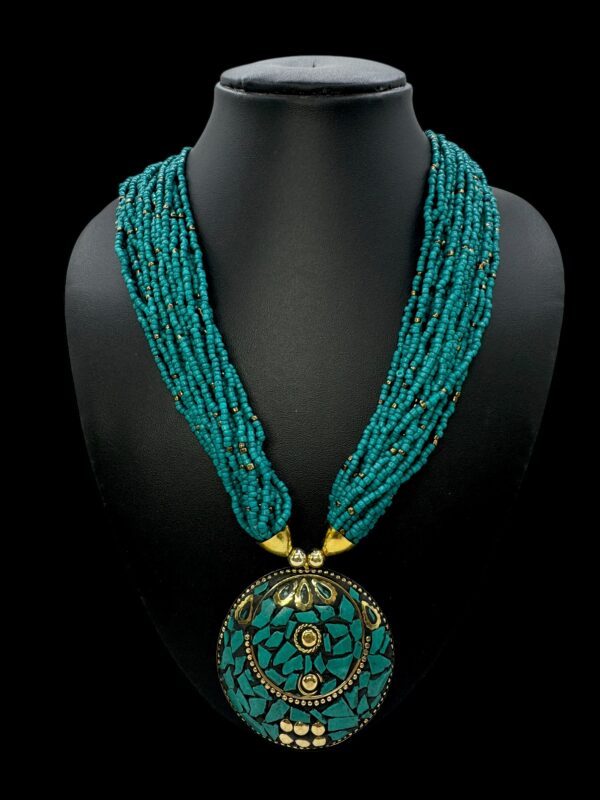 Fancy Short Beads Necklace- Turquoise Color, V-2757