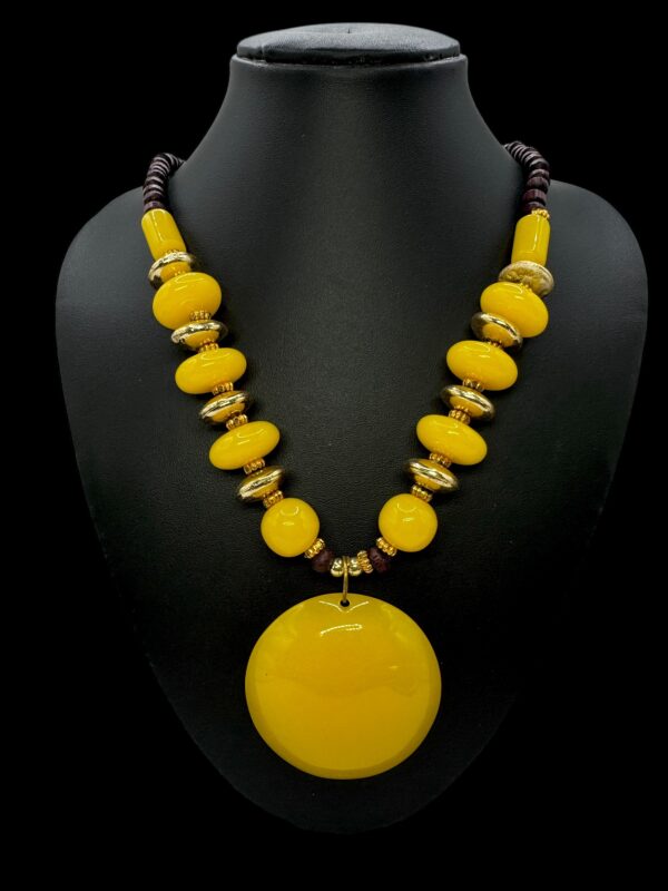 Fancy Short Beads Necklace- Yellow Color, V-2765