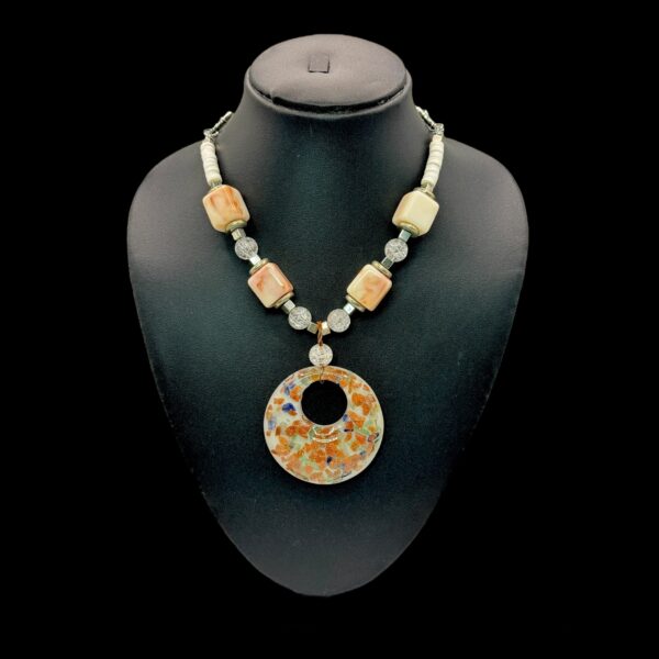 Fancy Mid-Length Beads Necklace- White & Brown Color, V-2770