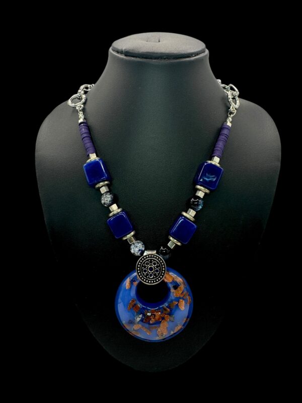 Fancy Mid-Length Beads Necklace- Blue Color, V-2771