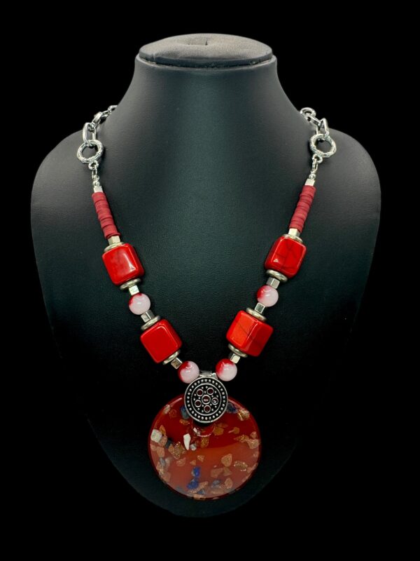 Fancy Mid-Length Beads Necklace- Red Color, V-2773