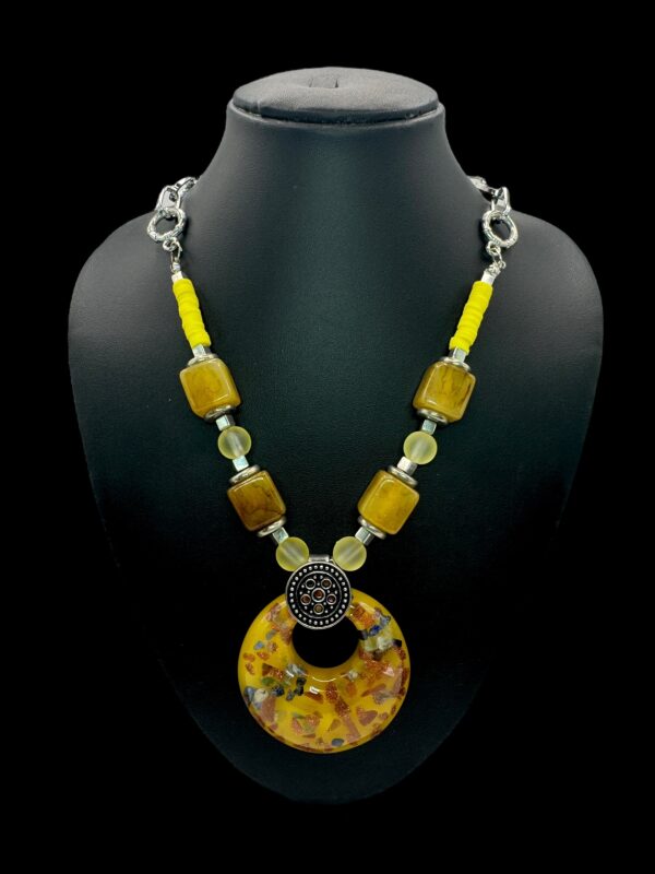 Fancy Mid-Length Beads Necklace- Yellow Color, V-2774