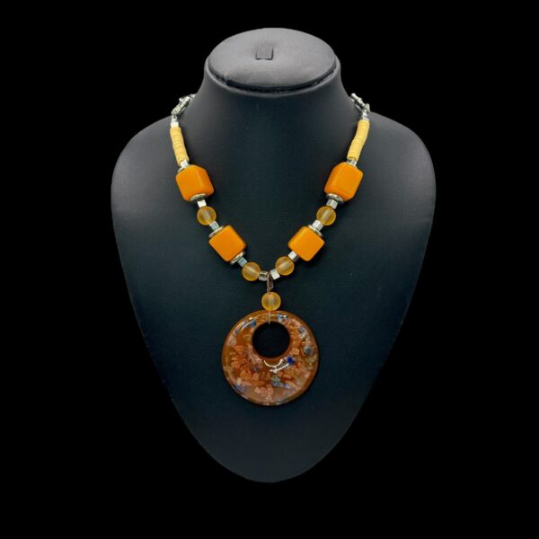 Fancy Mid-Length Beads Necklace- Orange Color, V-2775