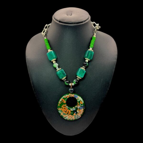 Fancy Mid-Length Beads Necklace- Green Color, V-2776