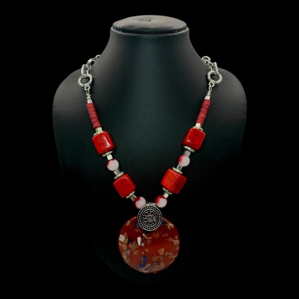 Fancy Mid-Length Beads Necklace- Red Color, V-2773