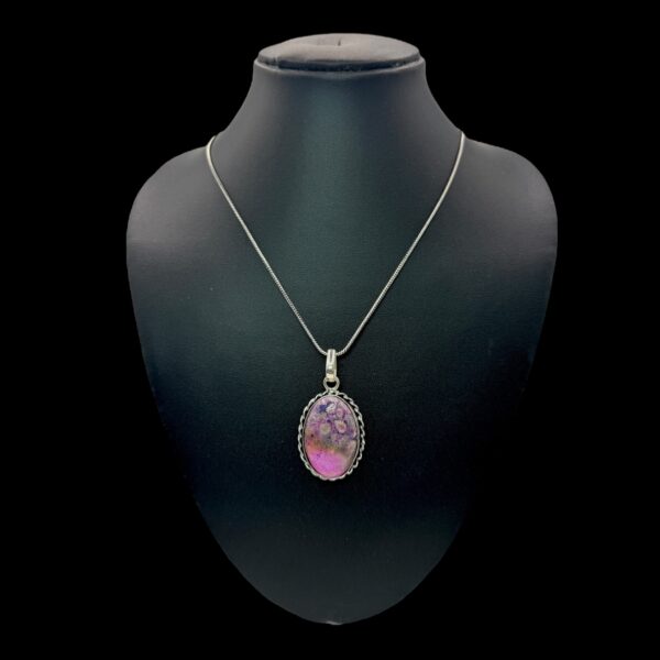 Fancy Mid- Length Chain- Pink Color Stone Pendant, V-2747