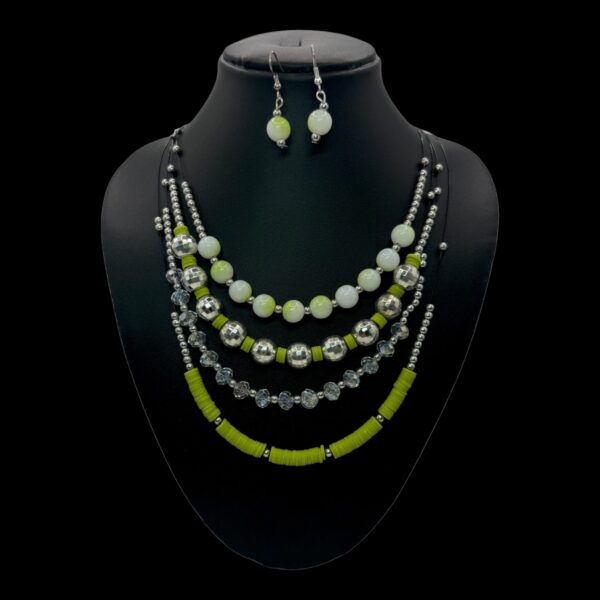 Fancy Beads Necklace- Earrings- Green Color, V-2779