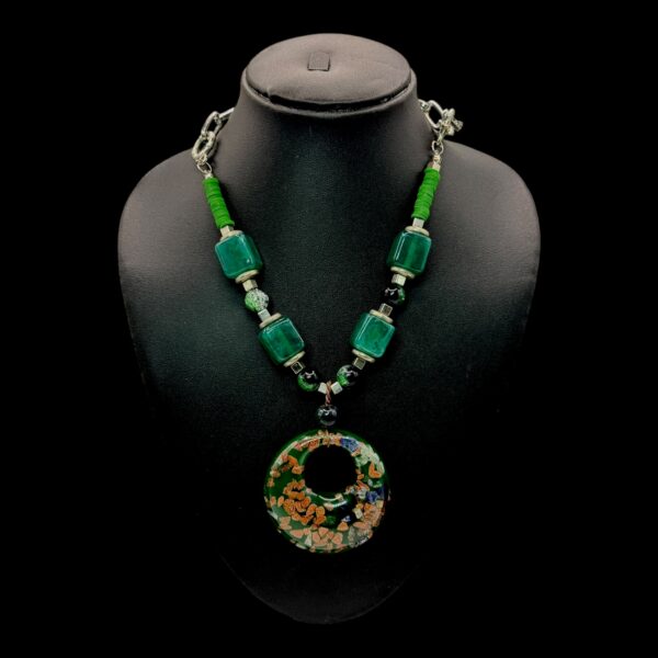 Fancy Mid-Length Beads Necklace- Green Color, V-2776