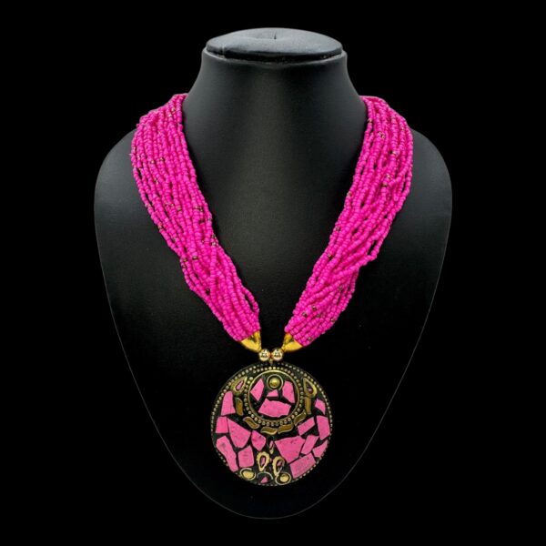 Fancy Short Beads Necklace- Pink Color, V-2756