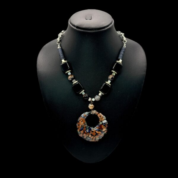 Fancy Mid-Length Beads Necklace- Black Color, V-2772