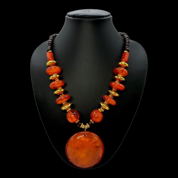 Fancy Short Beads Necklace- Orange Color, V-2769