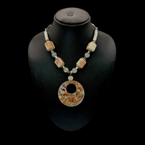 Fancy Mid-Length Beads Necklace- White & Brown Color, V-2770